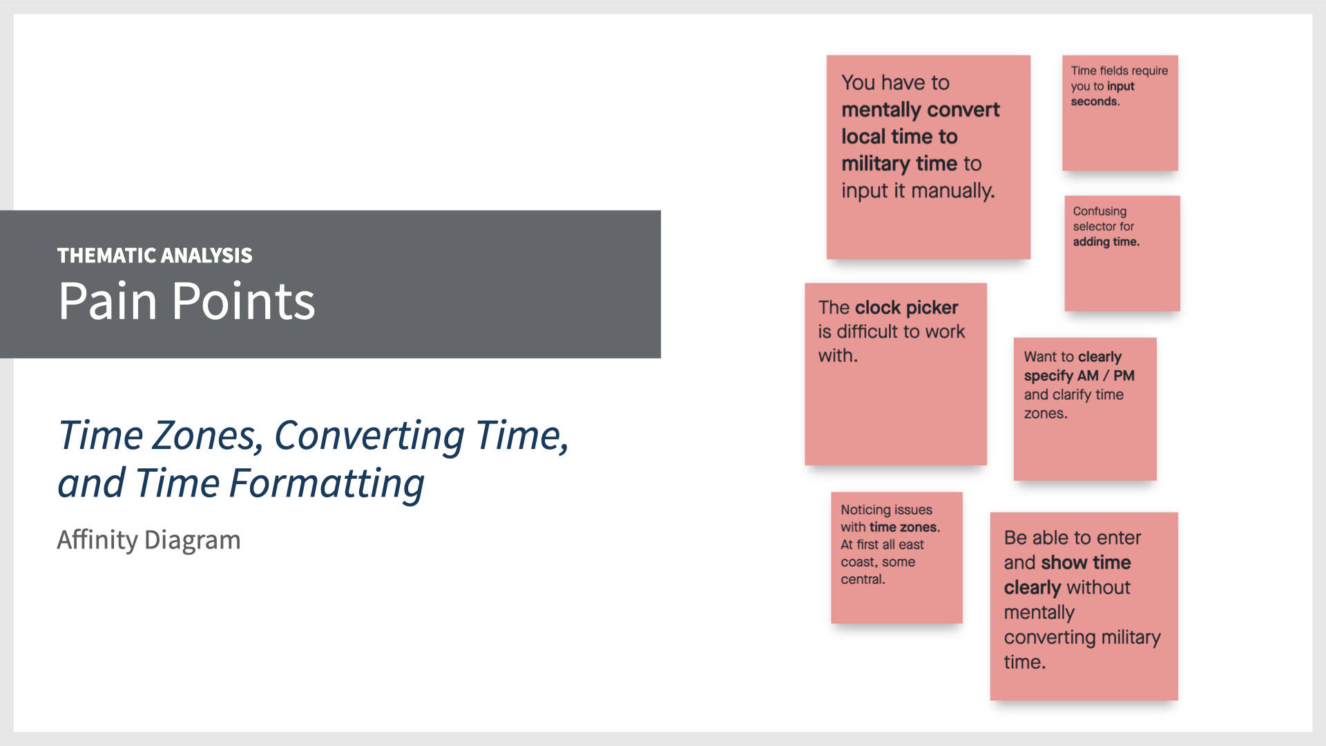 Thematic Analysis: Pain Points with Time Zones, Converting Time, and Time Formatting