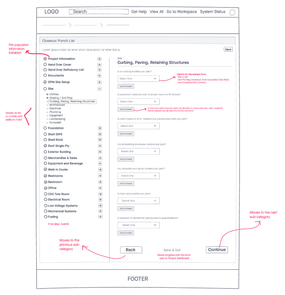 Construction Management Low Fidelity Sketch
