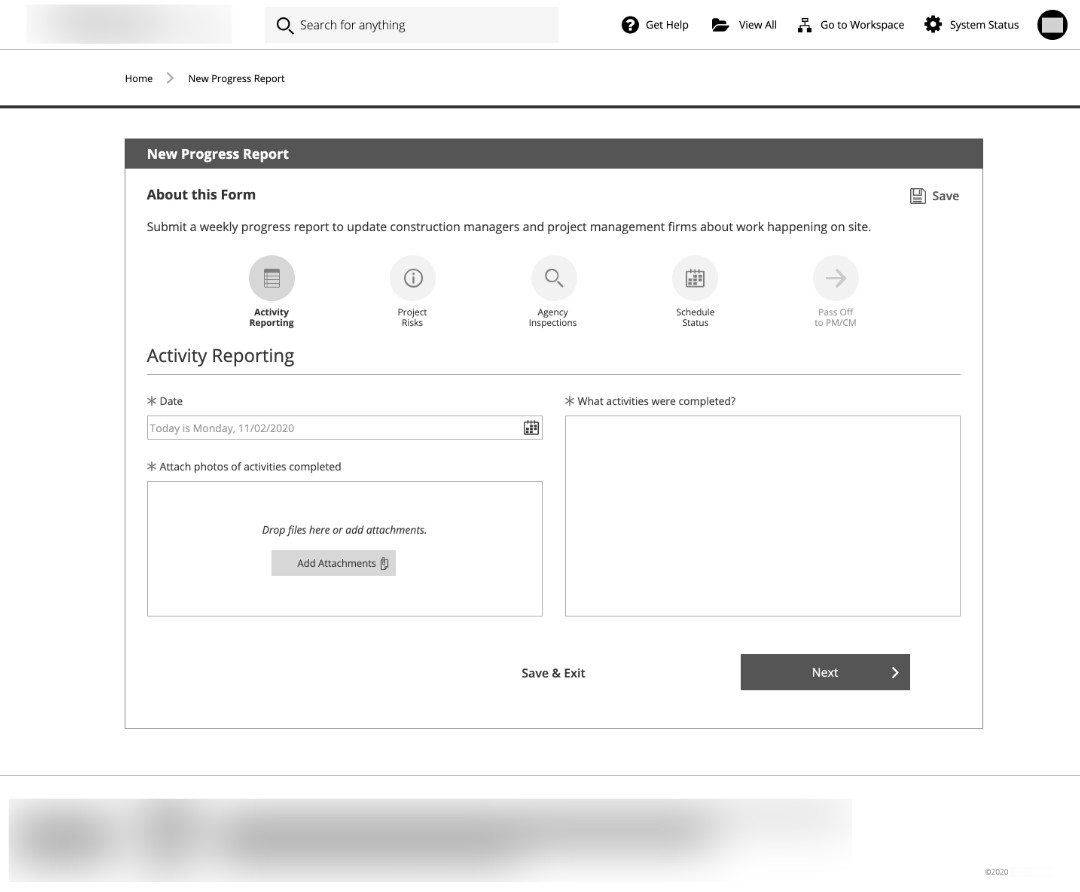 Construction Management Wireframe