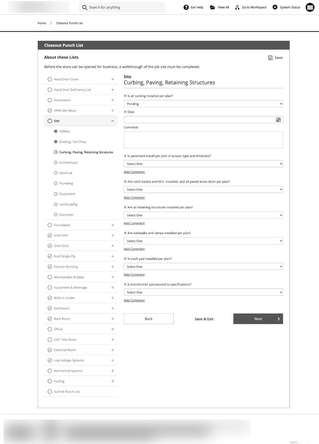 Construction Management Wireframe