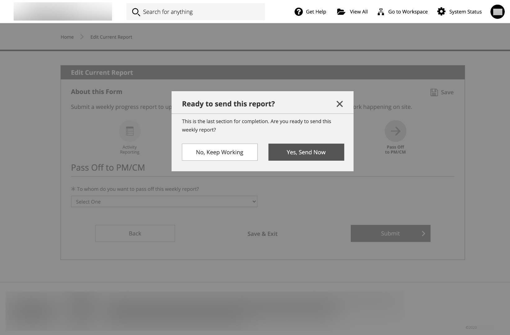 Construction Management Wireframe