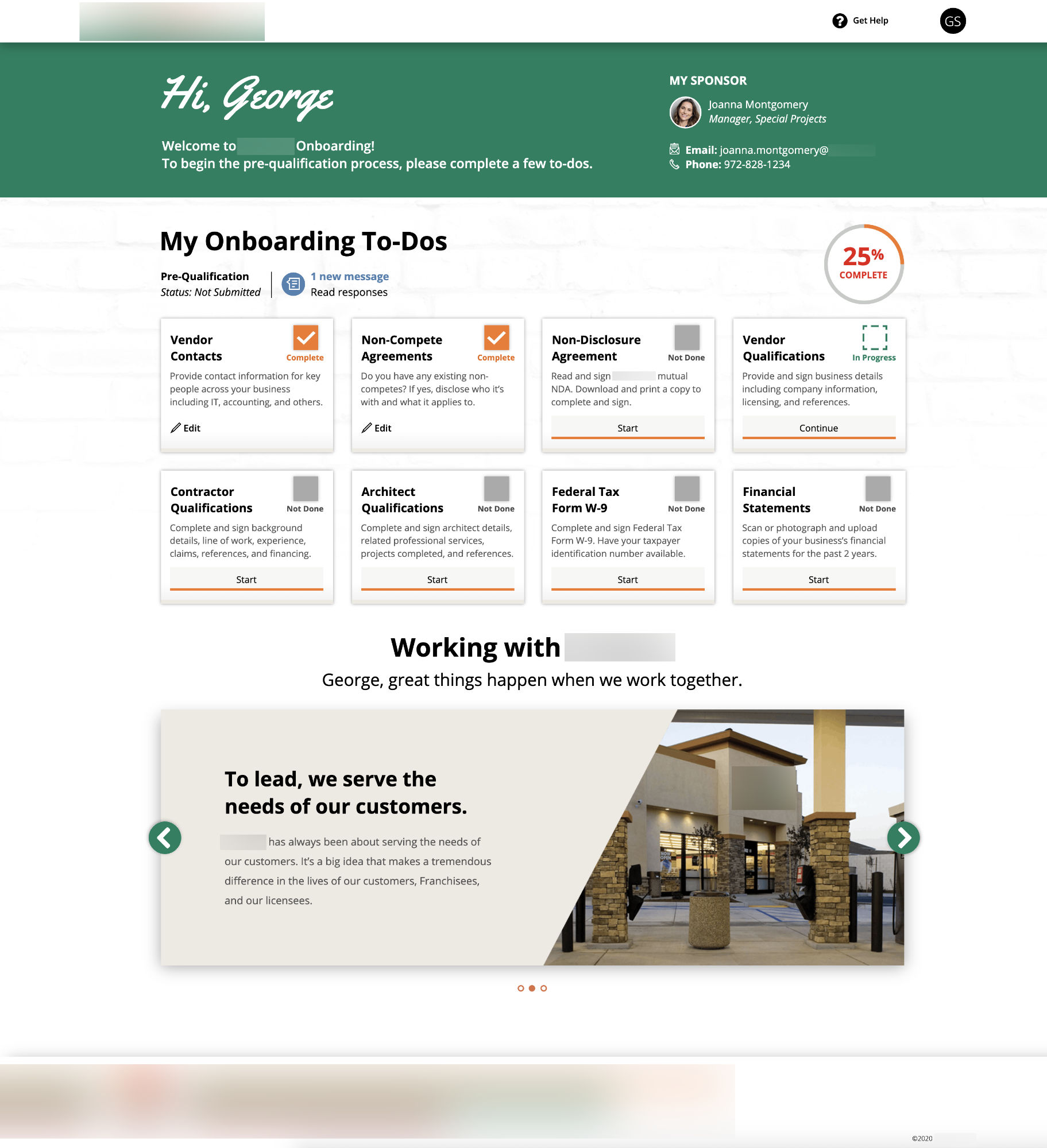 Onboarding landing page design