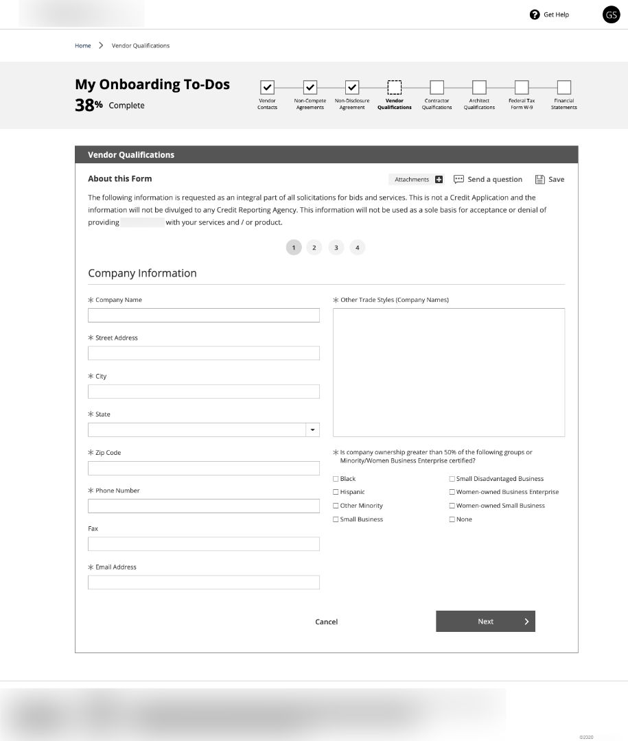 Wireframe: Form page