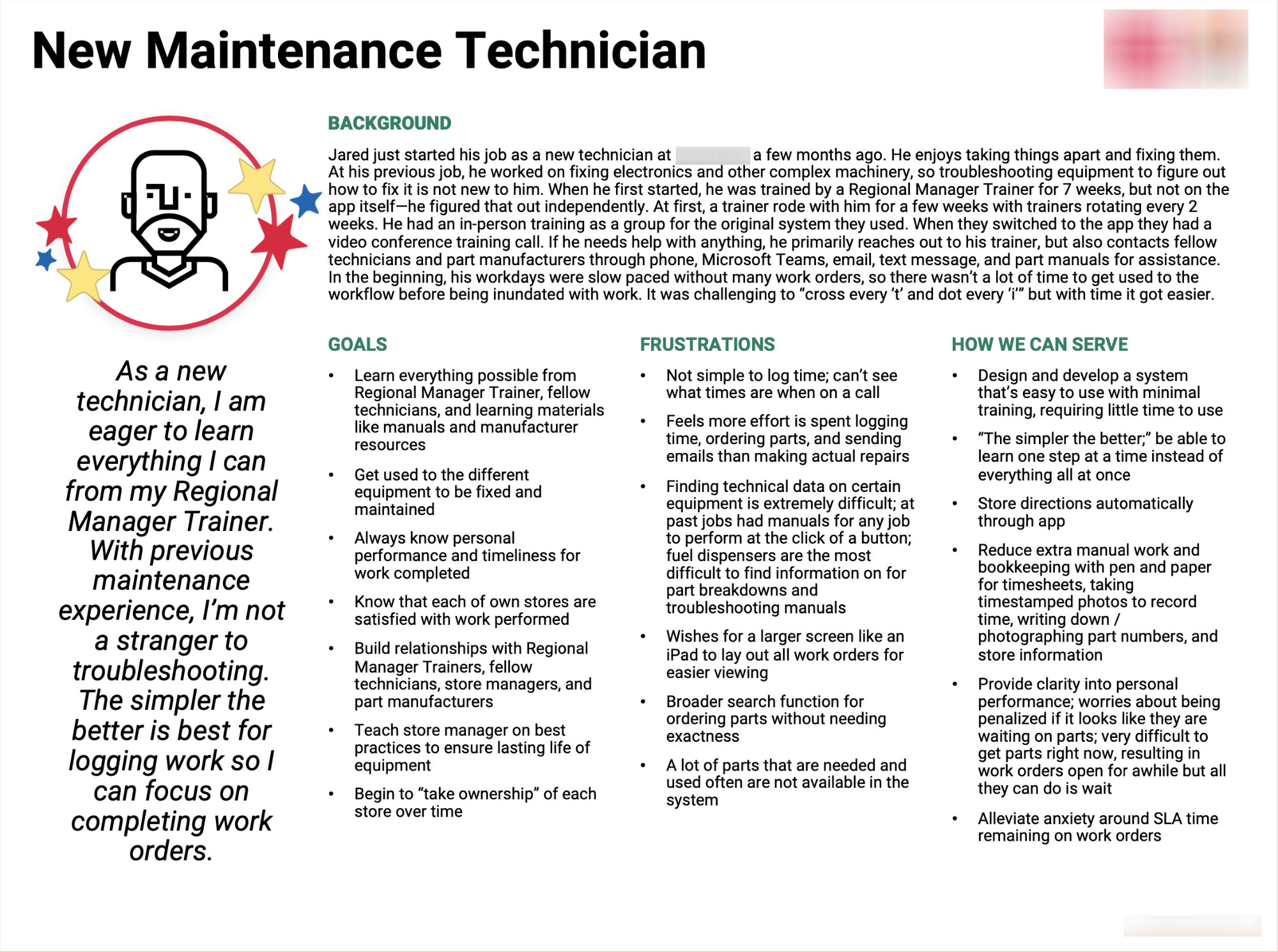 Persona for New Maintenance Technician