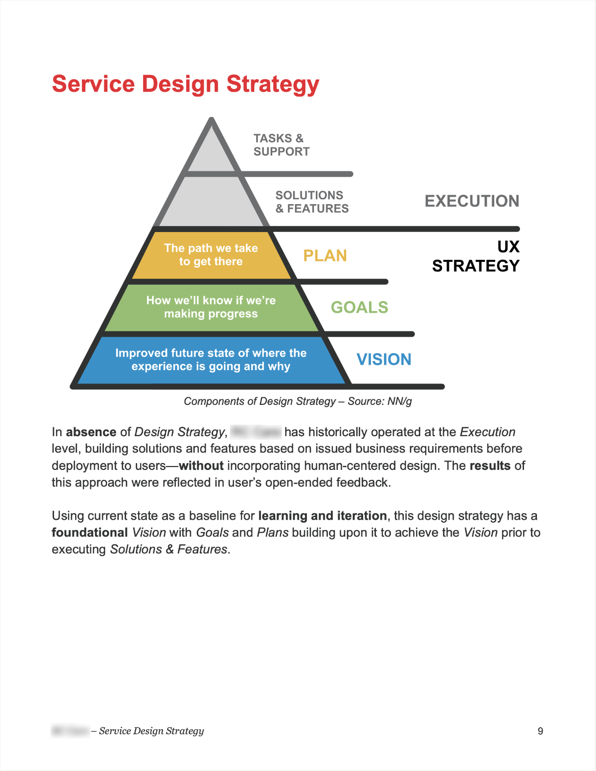 Screenshot of service design strategy document page 9
