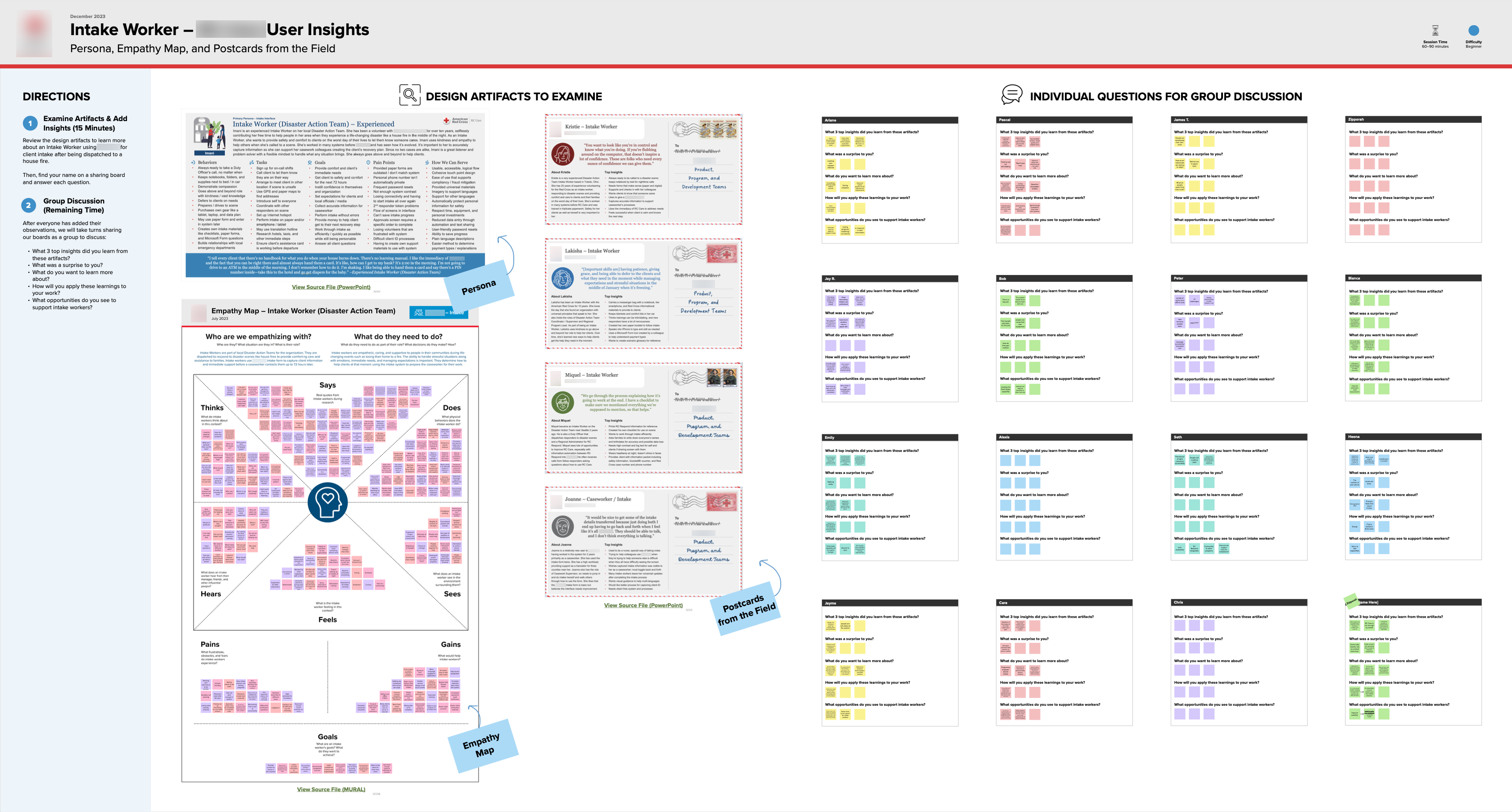 Screenshot of Lucidspark board containing design artifacts for team discussion