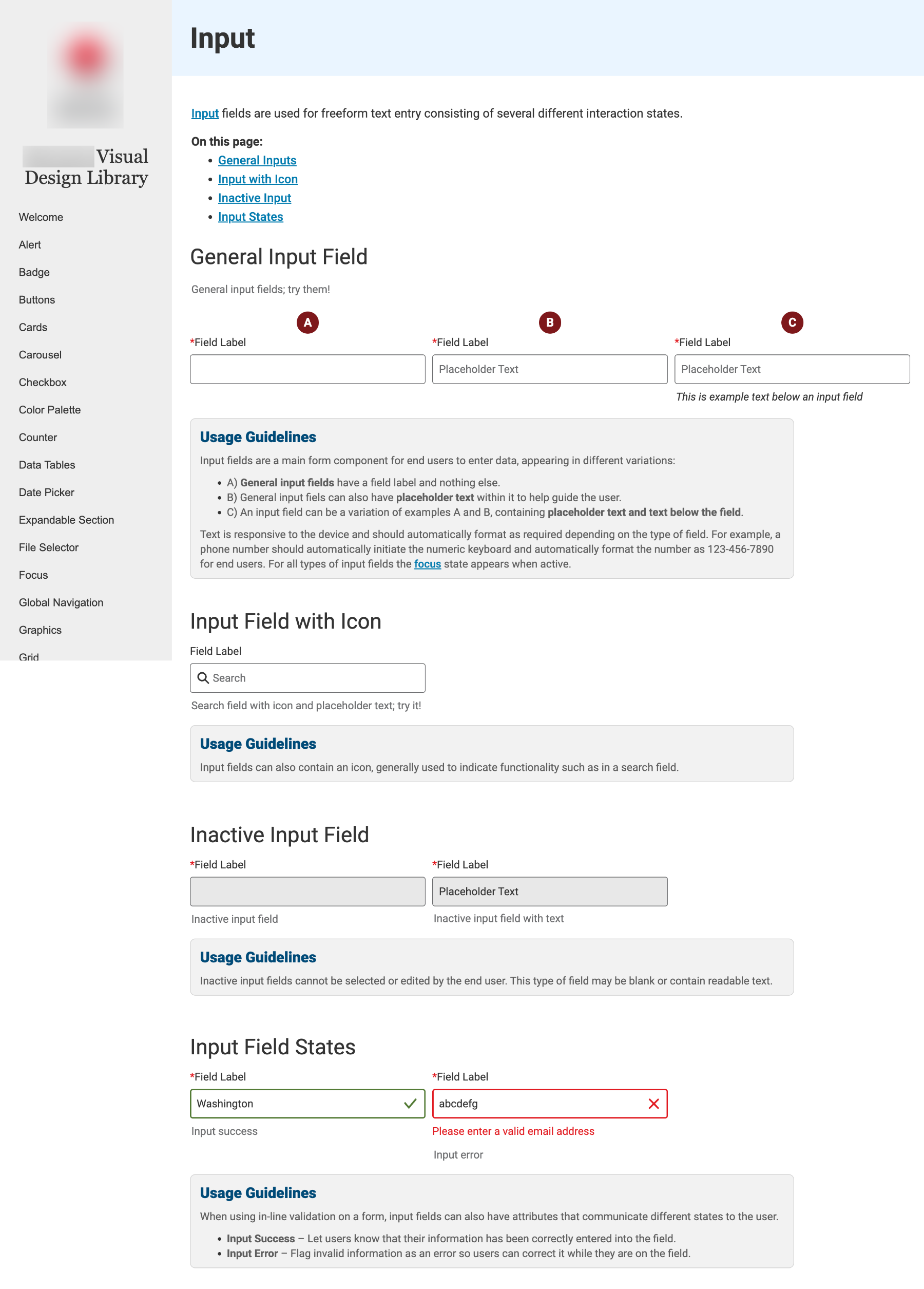 UI Library Input Fields Page