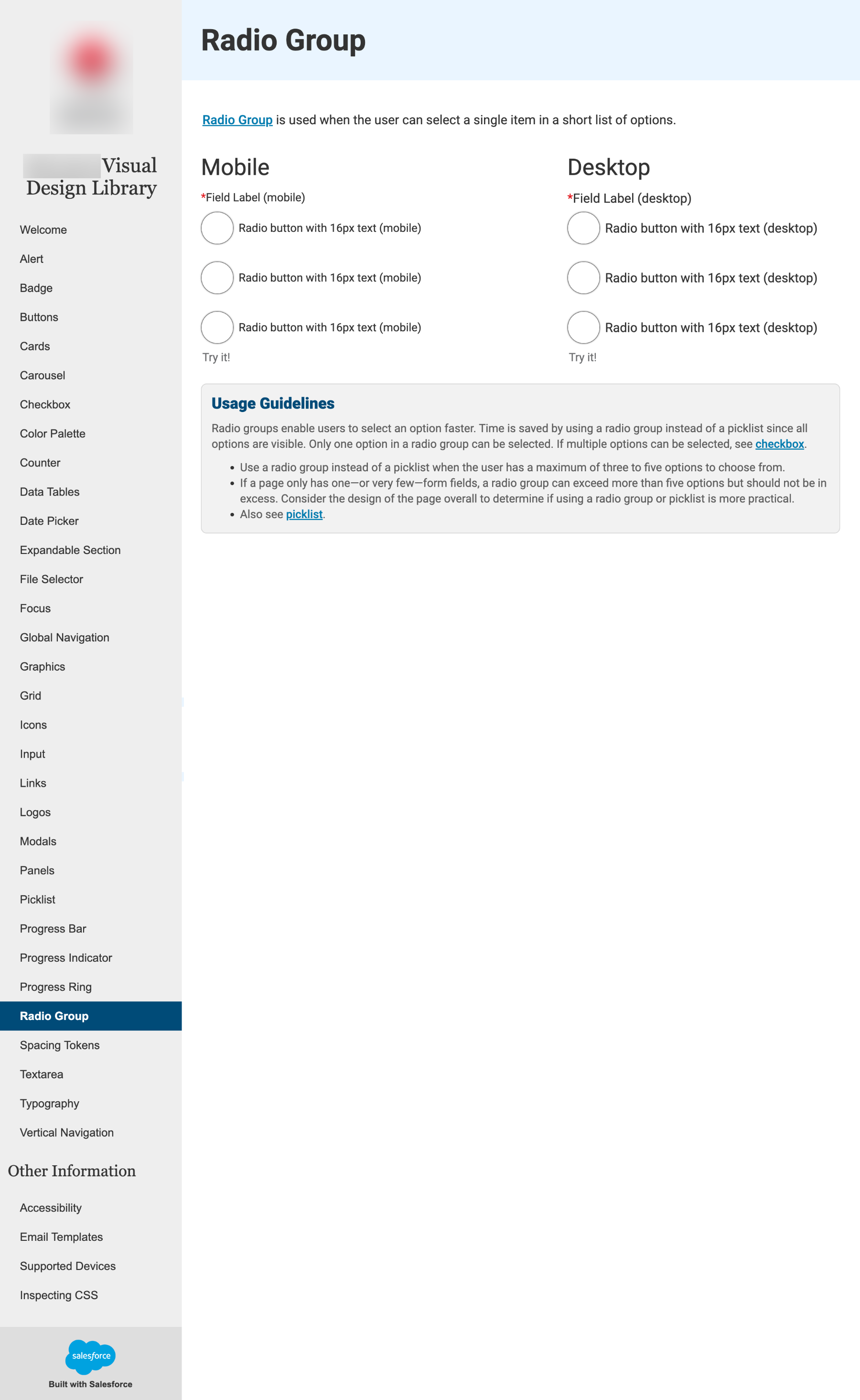 UI Library Radio Group Page