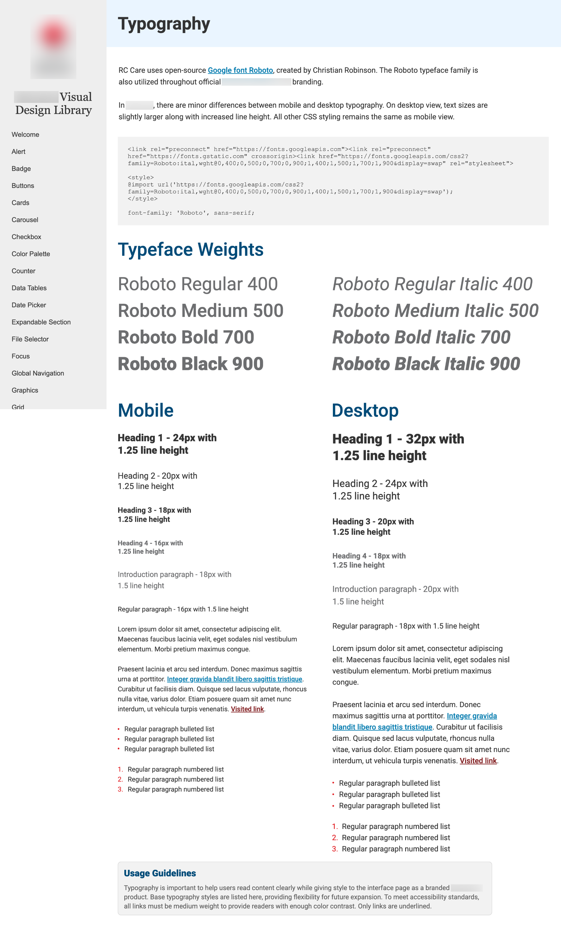 UI Library Typography Page