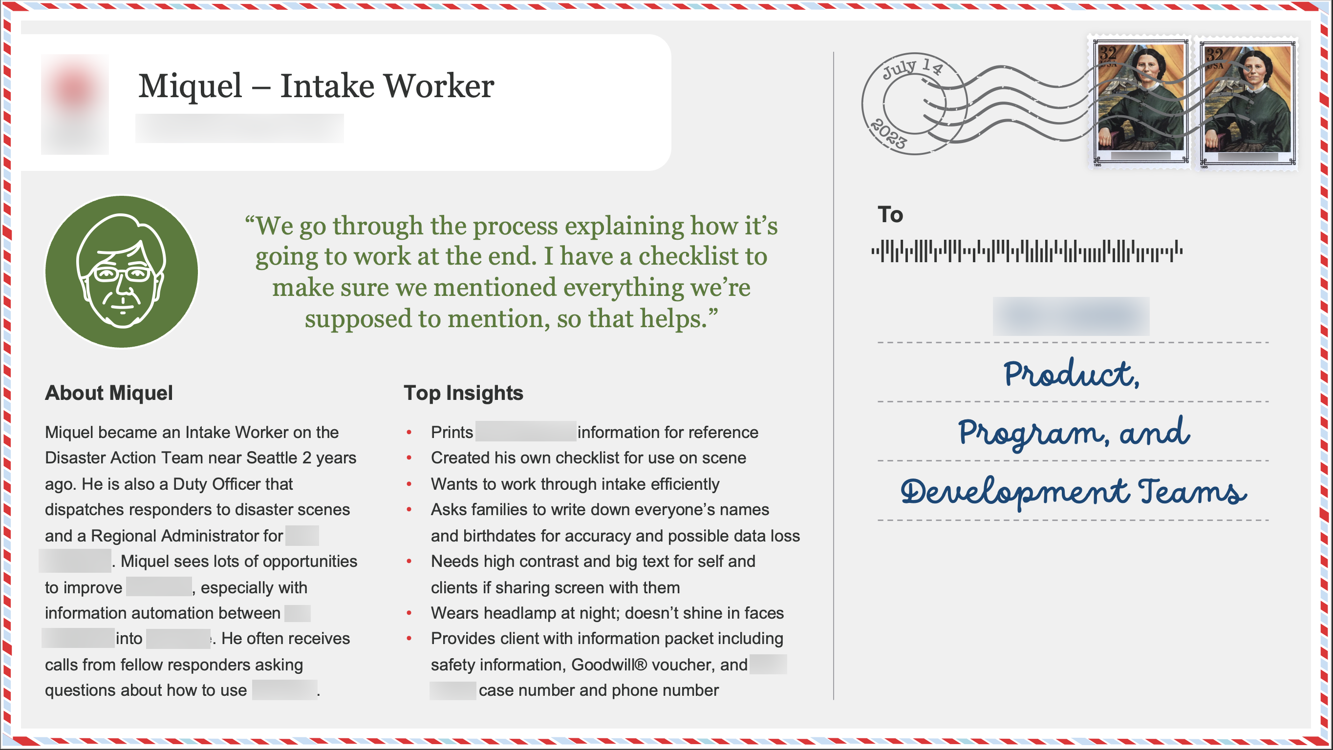 Postcard from an intake worker