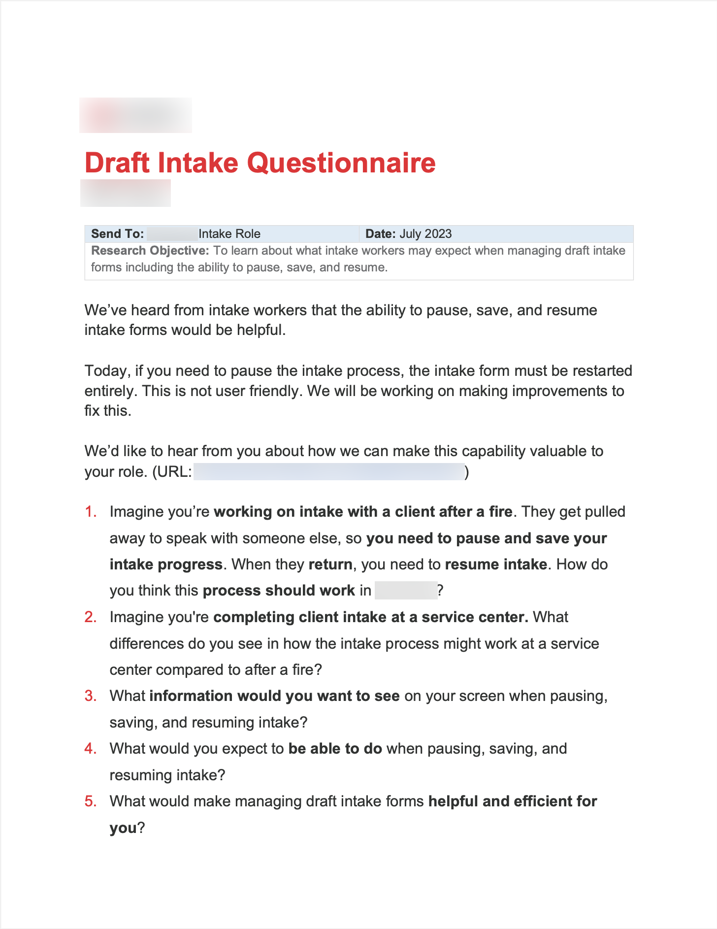 Questionnaire with research questions