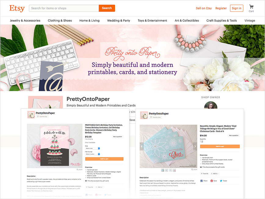 Pretty onto Paper Etsy graphics