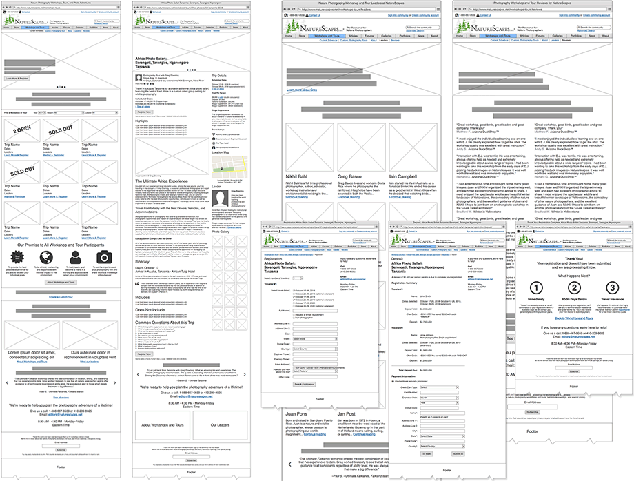 NatureScapes Workshops and Tours Wireframes